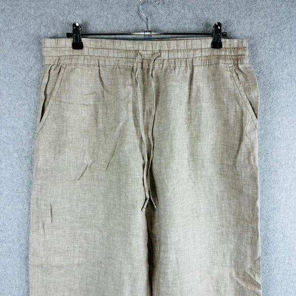 Tommy Bahama Womans Sz Large Pants Wide Leg 100% Linen Pockets Pull On Tan - Picture 2 of 9
